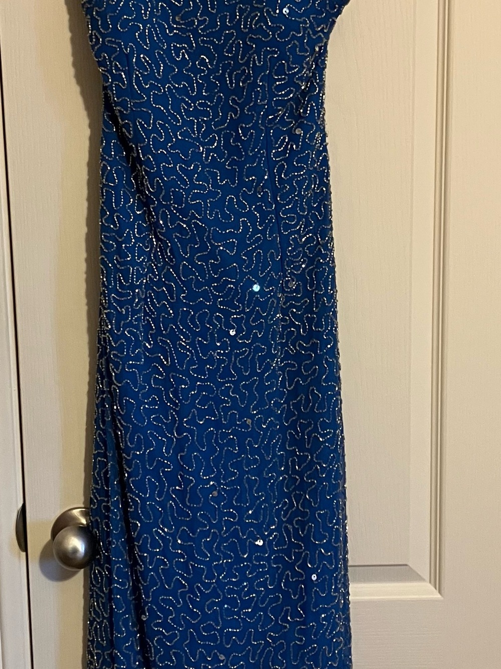 Scala Royal Blue Satin Dress with Silver Beaded Detail